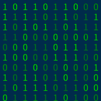 Imagen de pantalla negra con ceros y unos en color verde