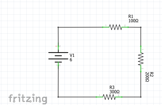 En la imagen se pueden ver 3 resistencias en serie (circuito hecho en Fritzing)