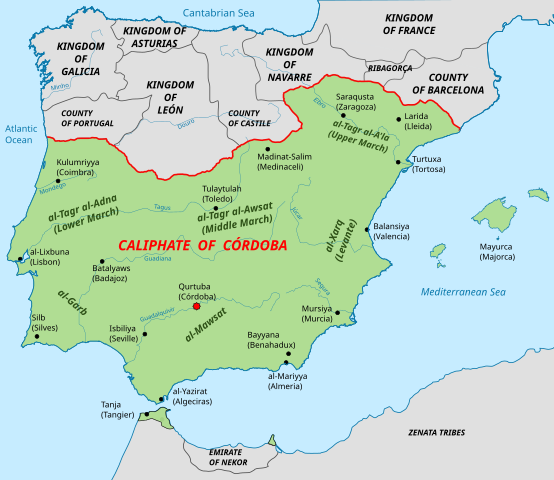 Mapa del Califato de Córdoba c. 1000
