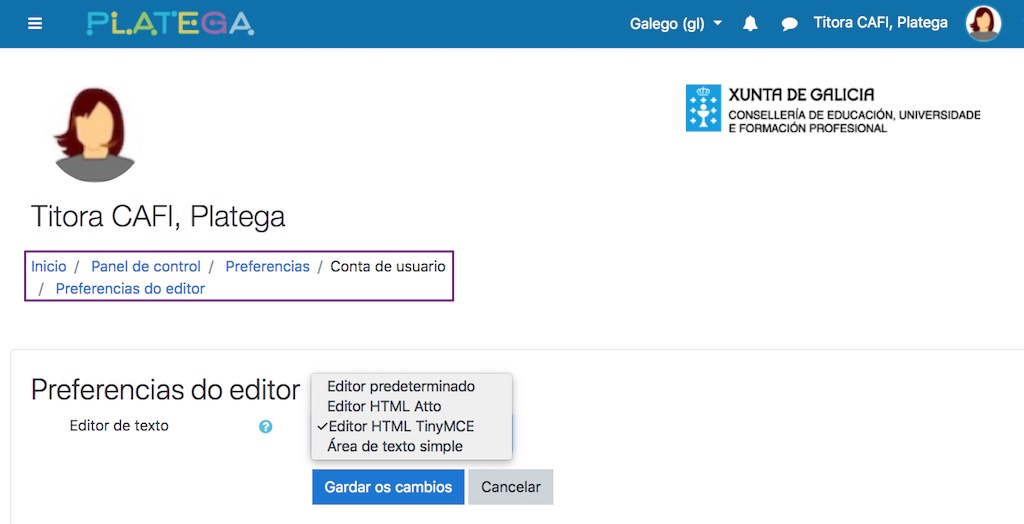 Opciones de editor
