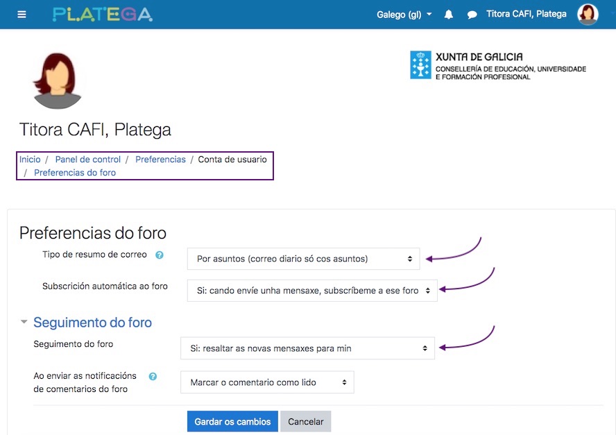 Configuración dos foros en Pllatega