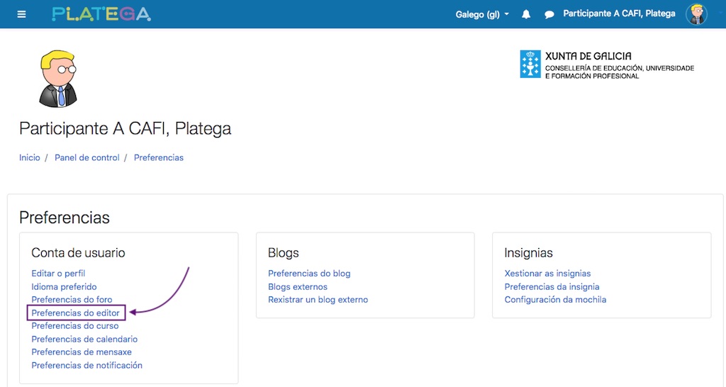 Preferencias do editor