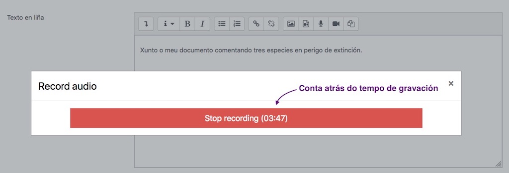 Stop da gravación Stop da gravación