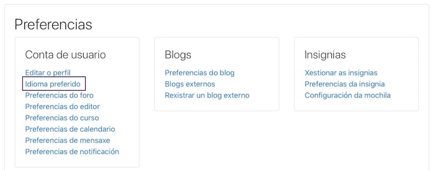 Idioma preferido Idioma preferido