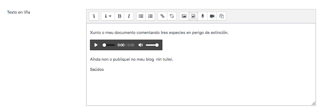Gravación de audio insertada