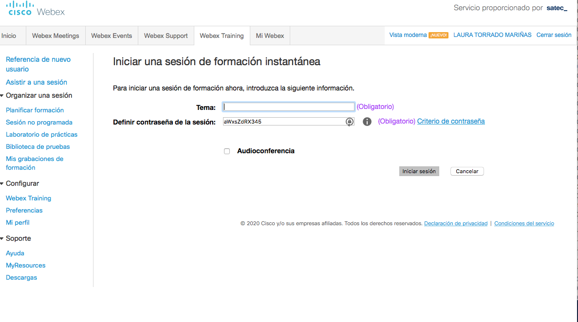 webex training interface