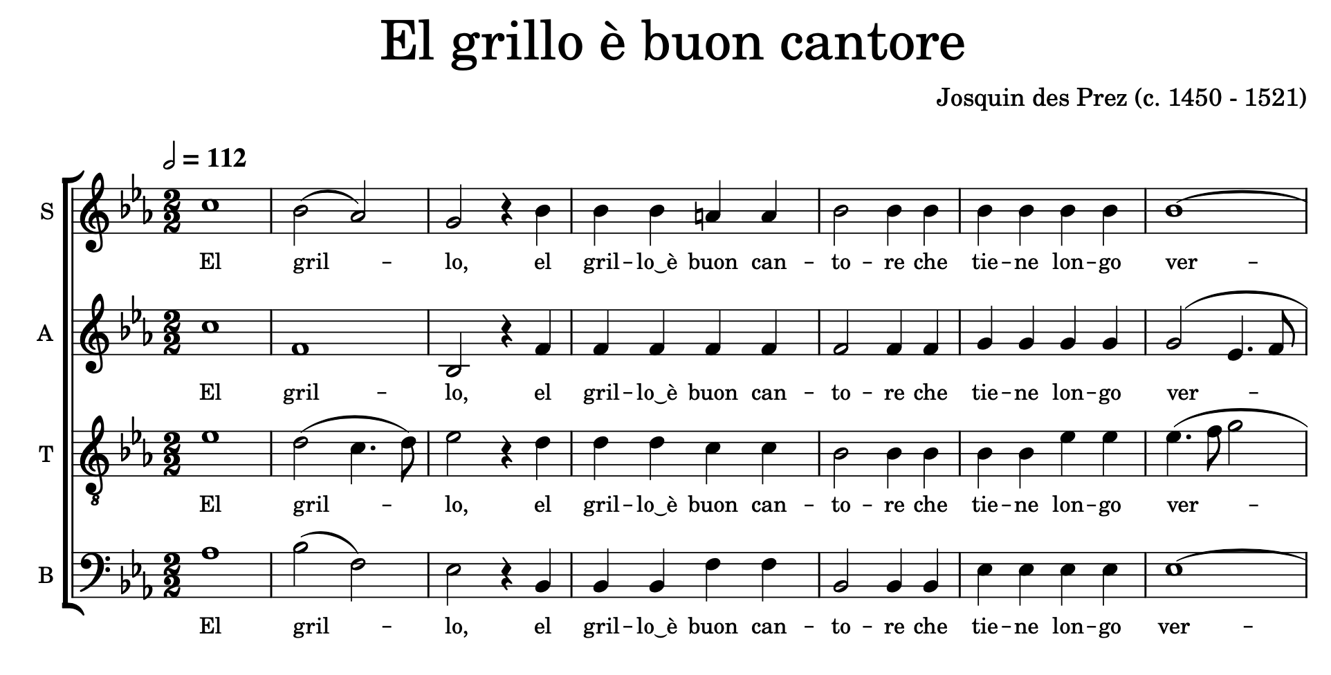 Partitura da chanson El grillo de Josquin des Pres