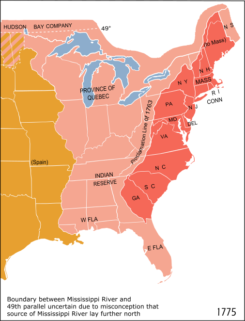 Location of Thirteen Colonies Map
