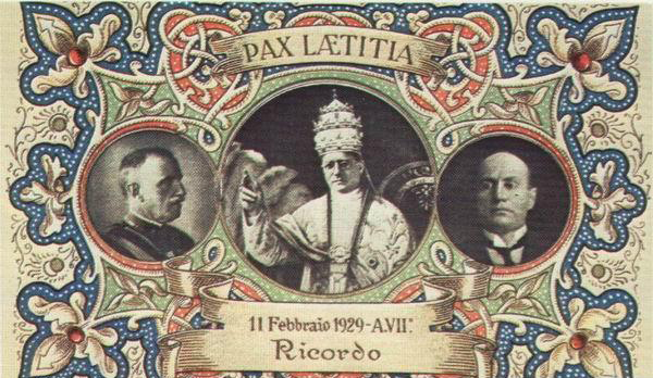 Vittorio Emanuele III, papa Pio XI e Benito Mussolini.