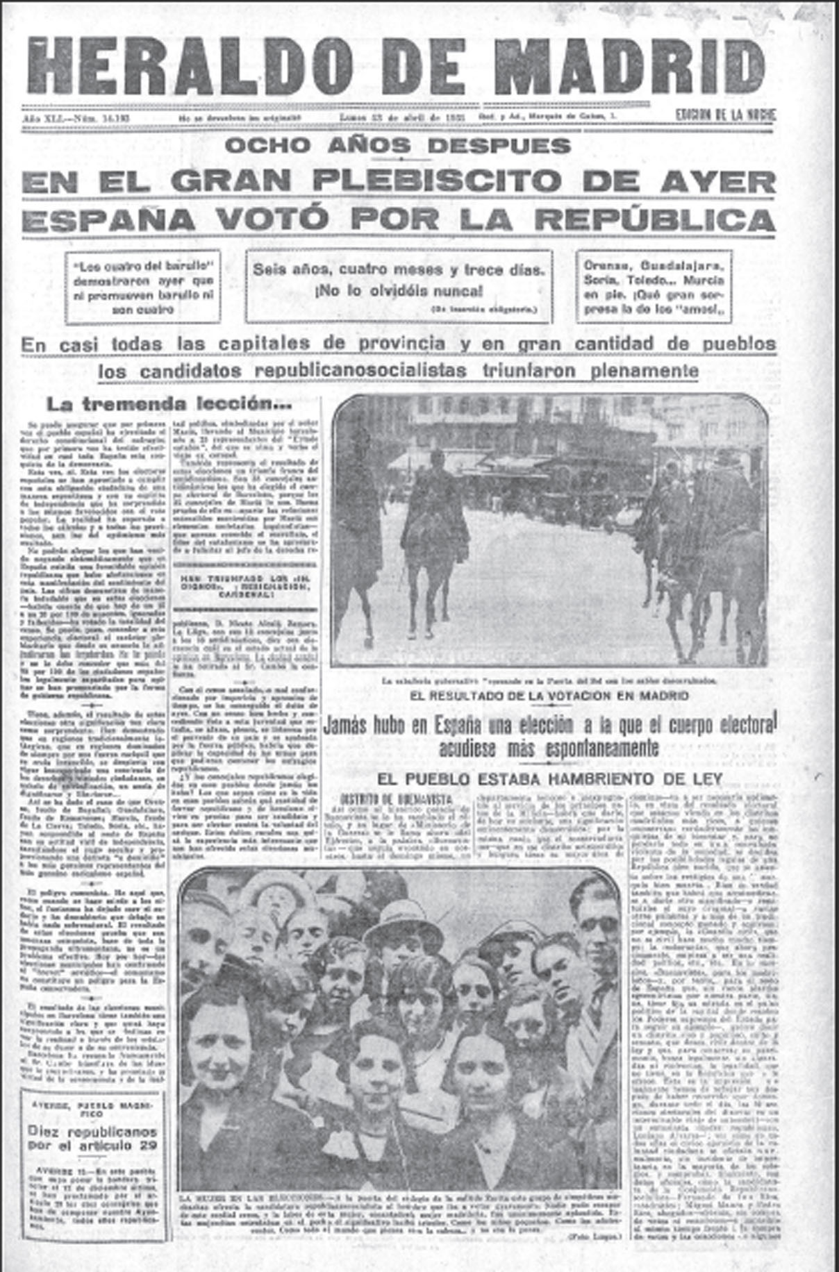 Portada Heraldo de Madrid 13 abril 1931