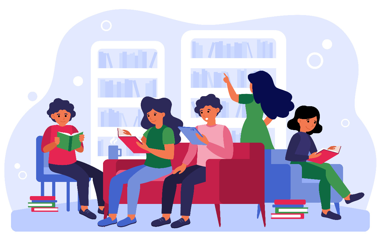 Estudantes na biblioteca