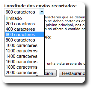 Lonxitude dos envíos recortados Lonxitude dos envíos recortados