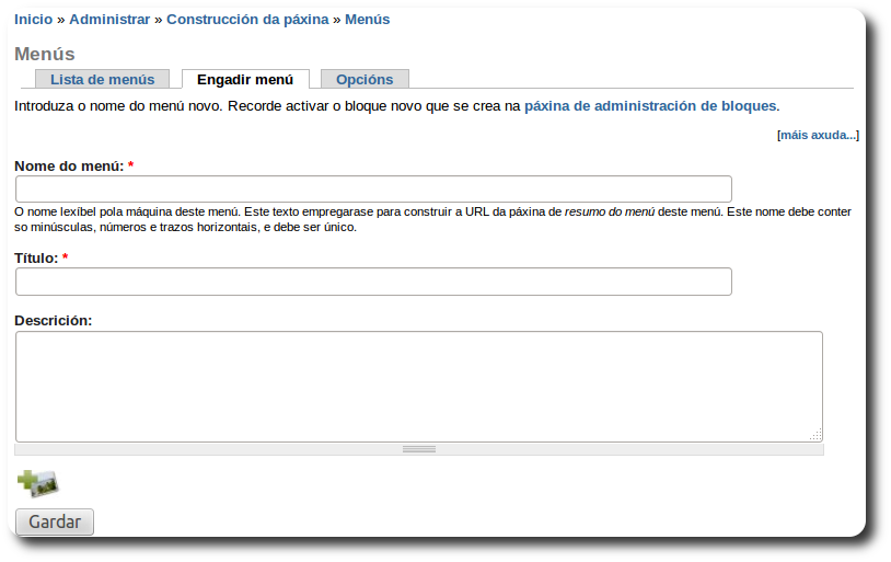 Engadir menú Engadir menú