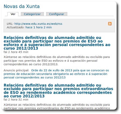 Listado das novas obtidas