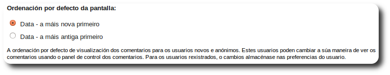 Ordenación por defecto da pantalla