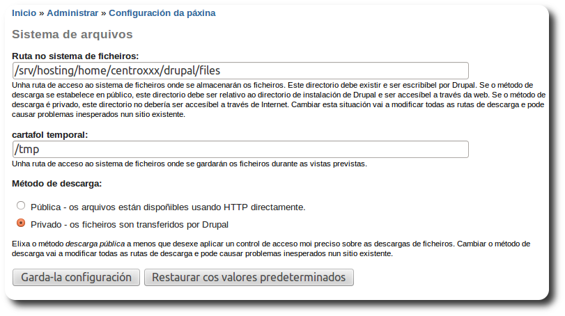 Ruta dos ficheiros Ruta dos ficheiros