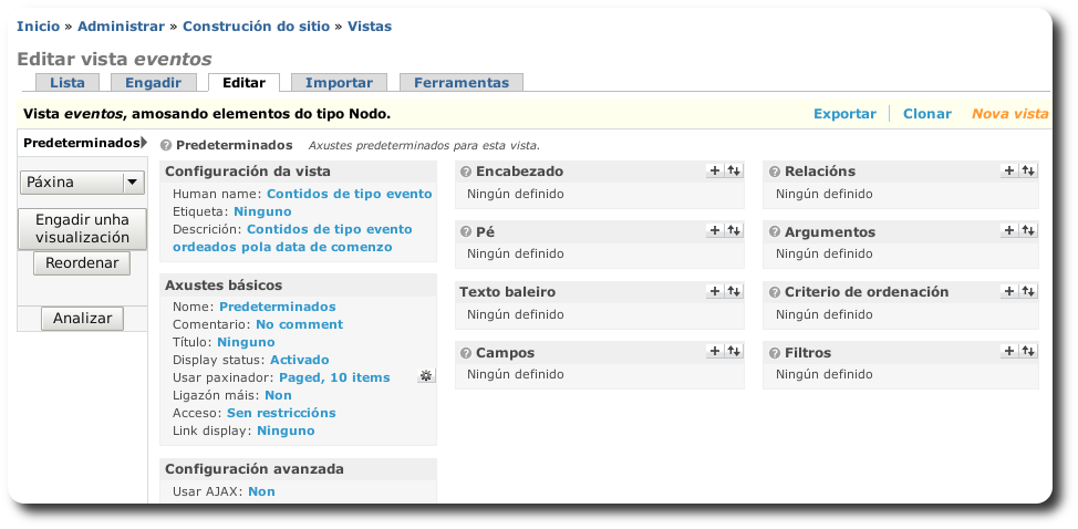 Editar parámetros predeterminados