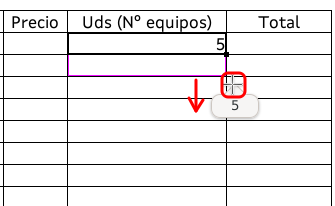 La imagen muestra una captura de LibreOffice Calc