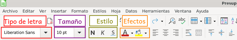 La imagen muestra una captura de LibreOffice Calc
