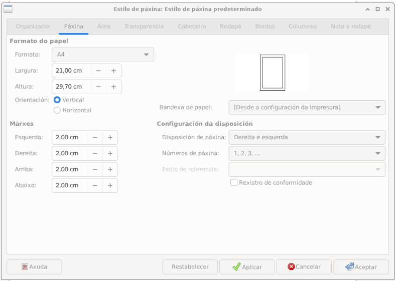 Formato de página en Writer Captura de pantalla de cómo configurar el formato de página en Writer