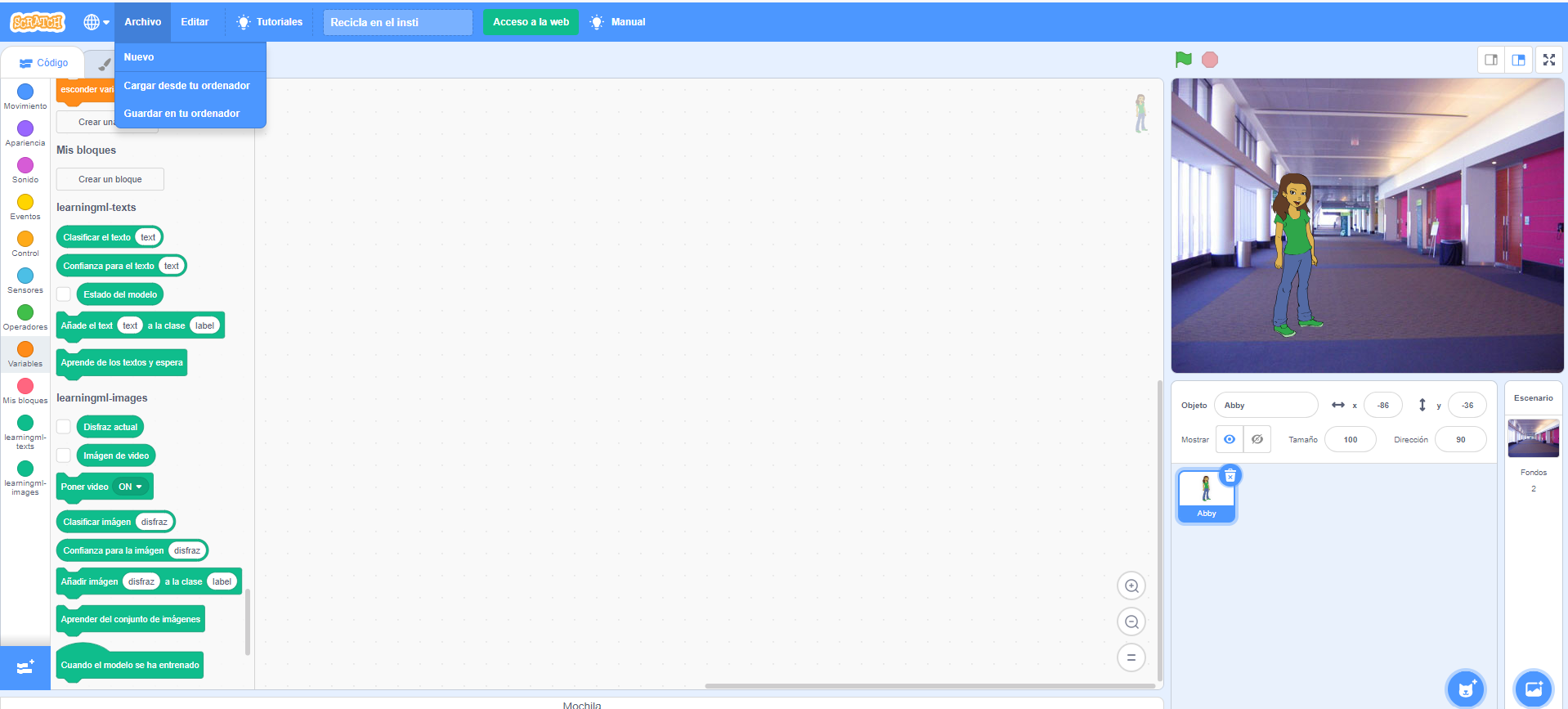 Scratch modificado para LearningML
