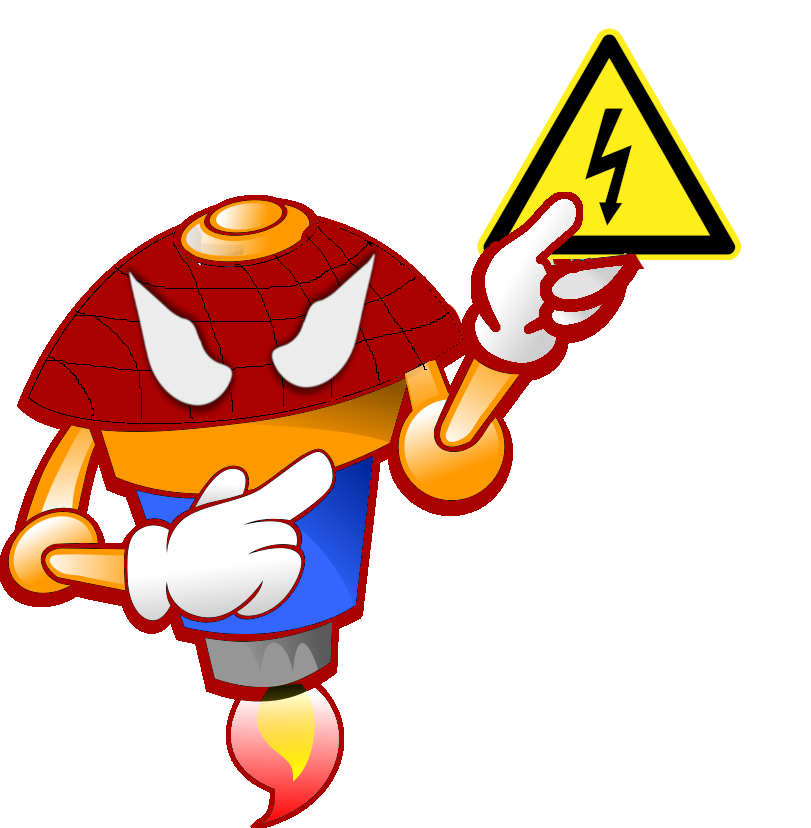 Spiderbot sosteniendo un triángulo de peligro por electricidad