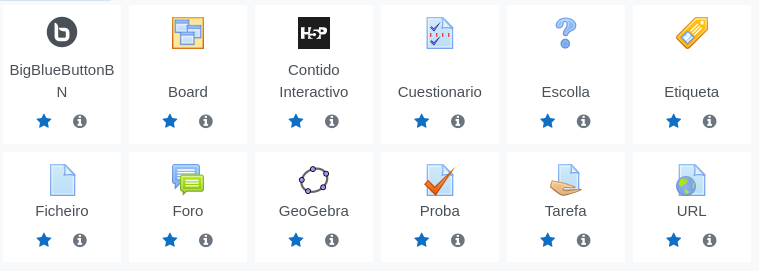iconos de actividade e recursos favoritos