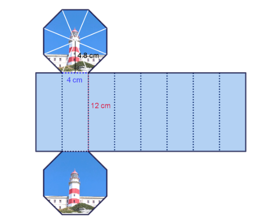 Desarrollo plano de prisma octogonal