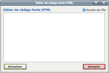 Captura de pantalla: Xanela "Editor de código fonte HTML".