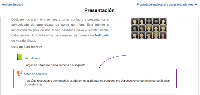 Actividade "Comentarios" no curso virtual.