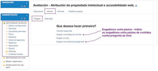 Configuración da actividade "Lección" paso primeiro.