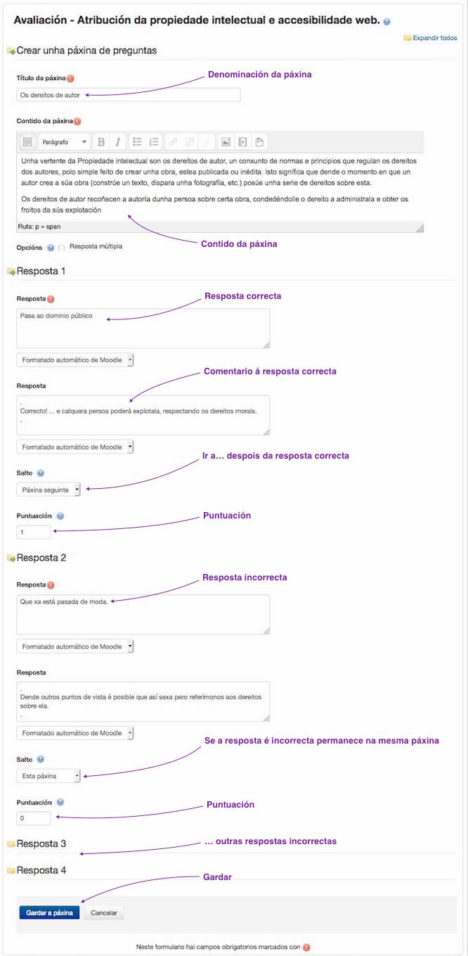 Formulario de configuración dunha pregunta Verdadeiro / Falso.