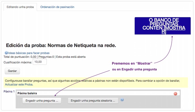 Engadir preguntas nunha "Proba"