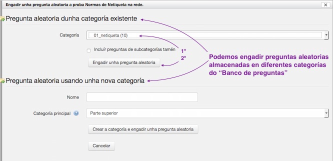 Engadir preguntas nunha "Proba" do Banco de preguntas.