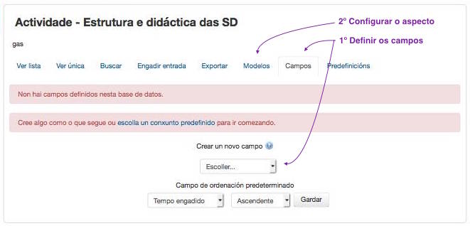 Xanela de configuración dunha base de datos.
