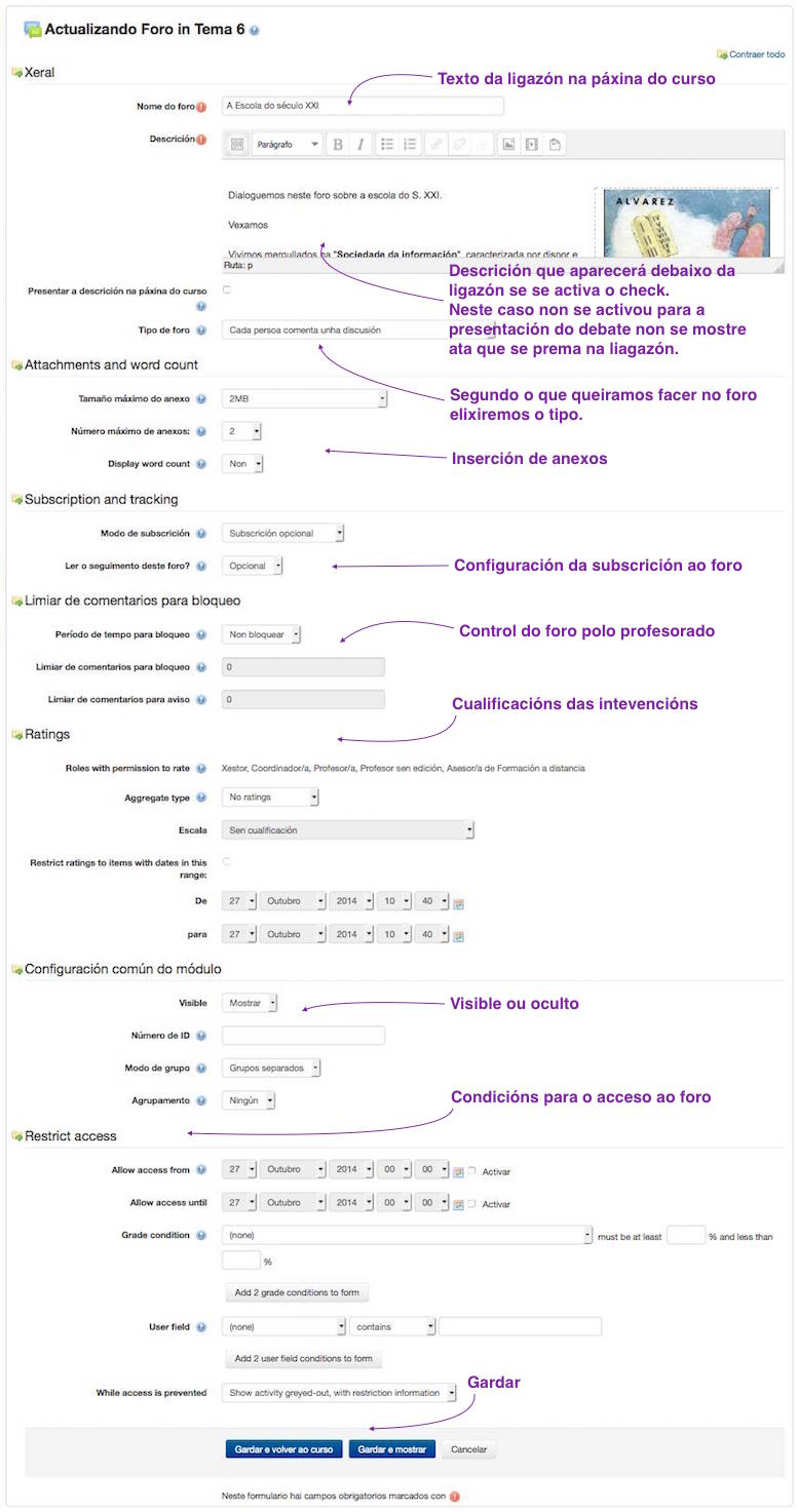 Formulario de configuración da actividade "Foro"