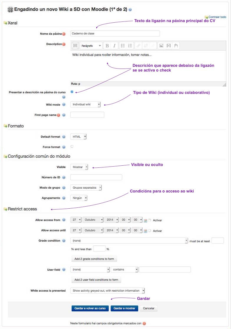 Formulario de configuración da actividade "Wiki"