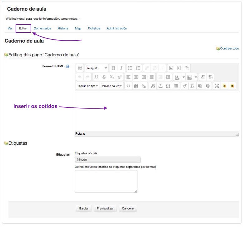 Xanela de edición da Wiki.