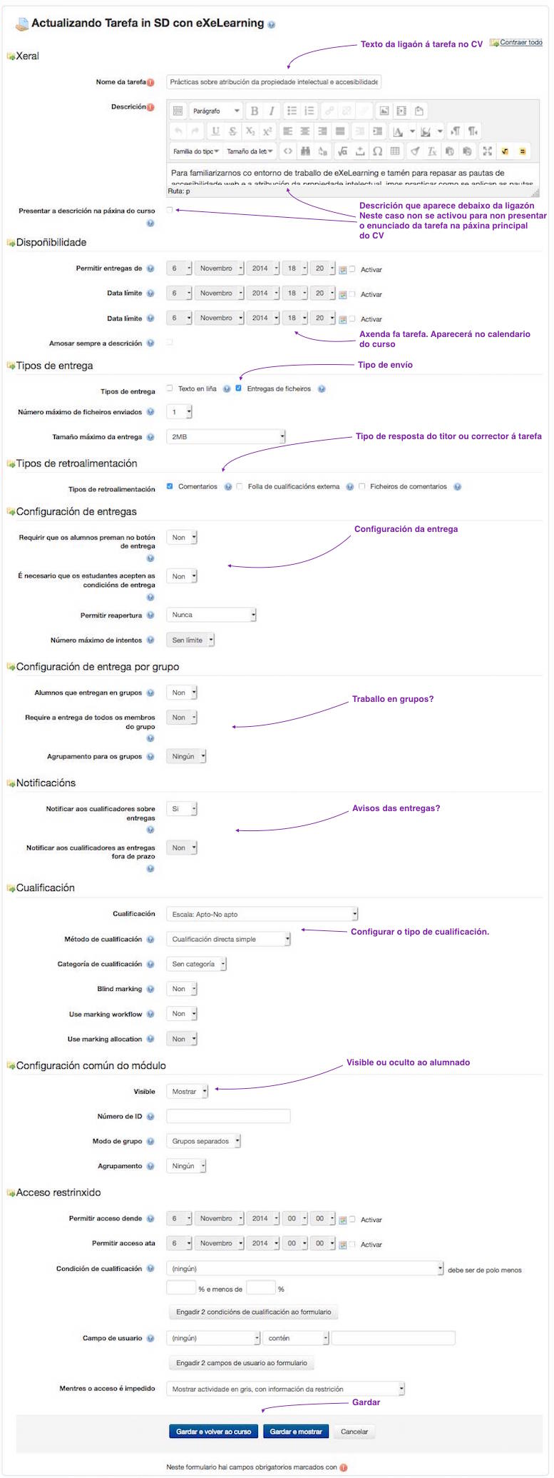 Formulario de configuración da actividade "Tarefa"