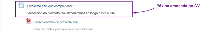 Recurso "Páxina" amosado nun curso virtual.