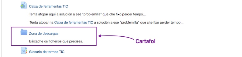Cartafol fornecido na páxina dun curso virtual  