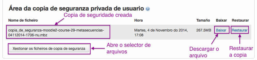 Configuración da copia de Seguridade en Moodle.