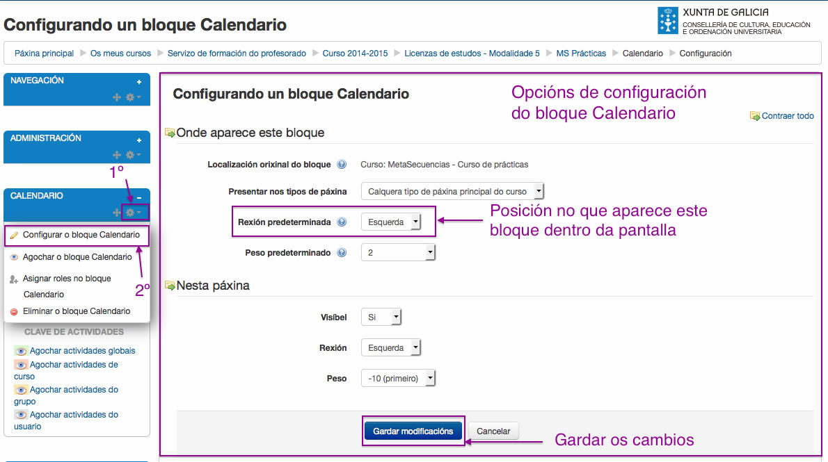 Configurar un bloque en Moodle.