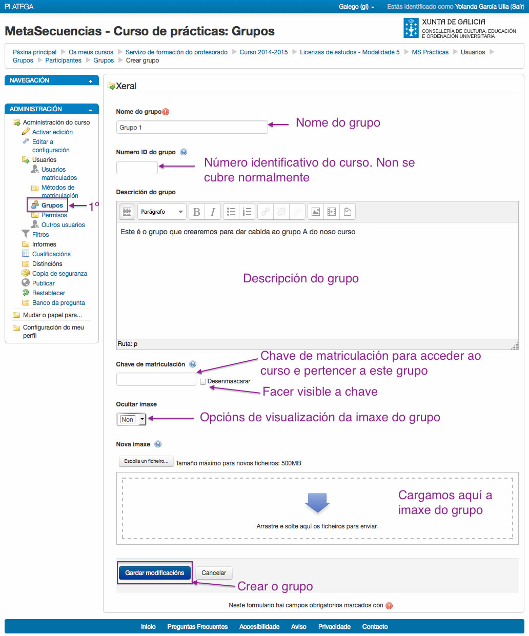 Creación dun grupo en Moodle.