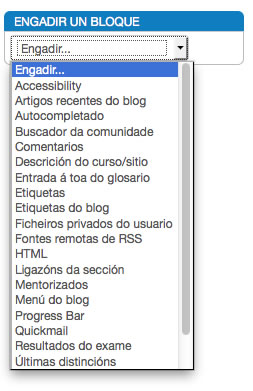 Engadir novos bloques ao curso en Moodle.