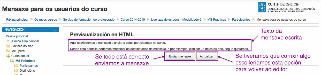 Enviar unha mensaxe en Moodle.