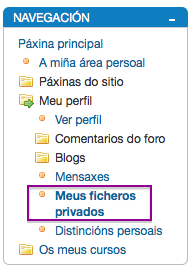 Opcións Meus Arquivos Moodle.
