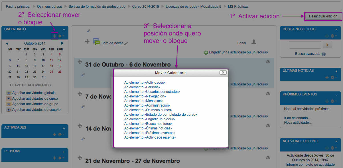 Mover un bloque en Moodle.
