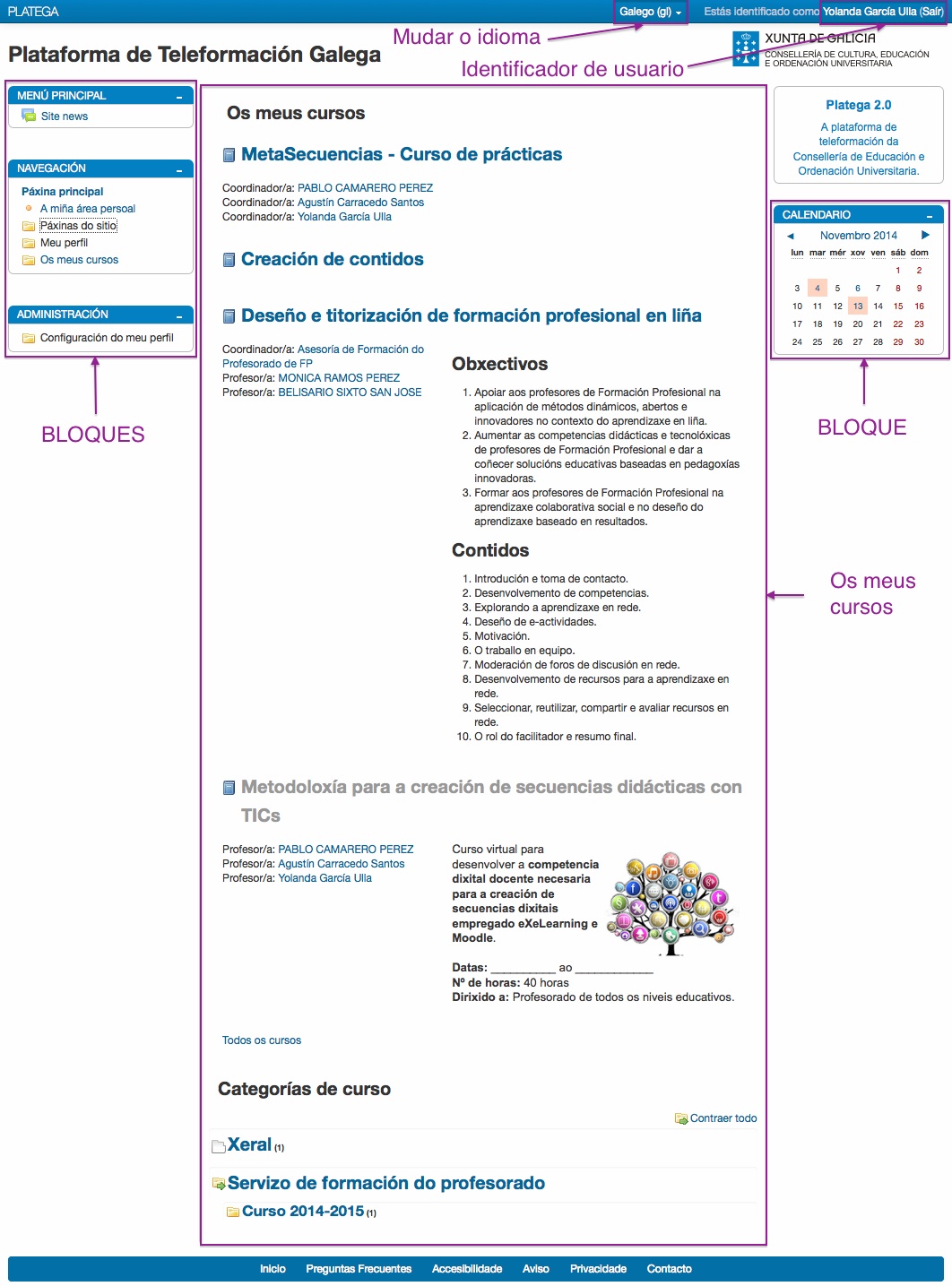 Pantalla de inicio dun Aula Virtual en Moodle.