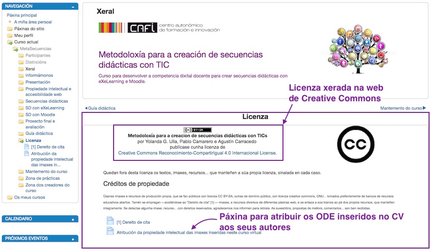 Publicación da licenza do noso curso en Moodle.